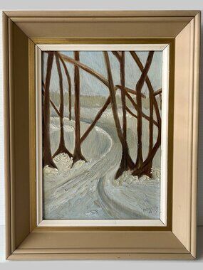 Vintage Original Oil Painting Winter Landscape Signed Framed 18x14